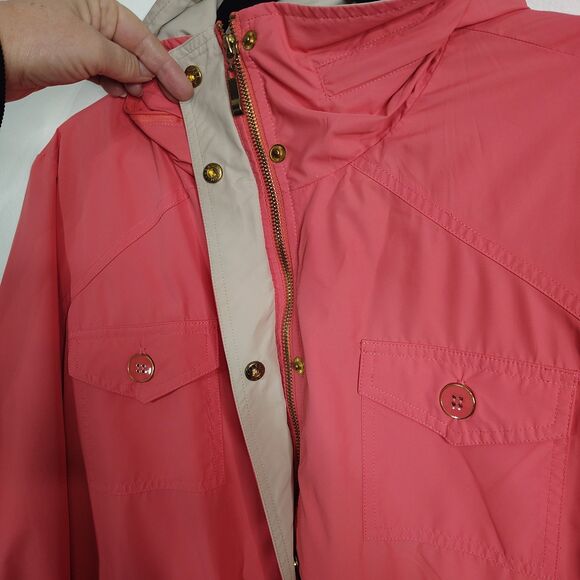 JM Collection Hooded Jacket Large Women's Coral Lightweight Mid Length Coat - Picture 6 of 7
